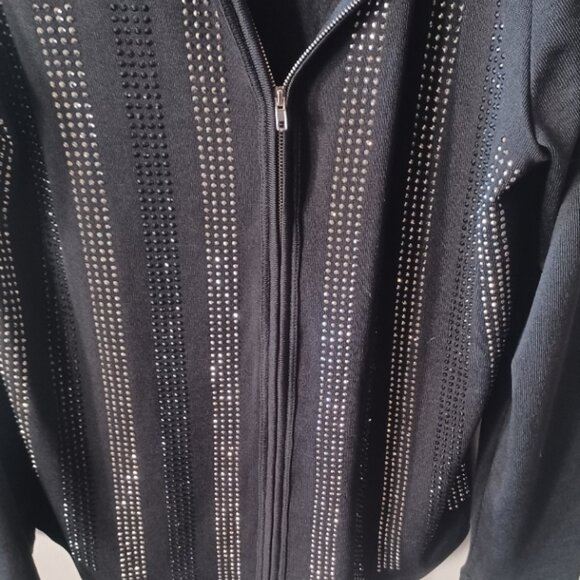 Vocal Vertical Blingy Stripes both sides Zip Up Black Silver Stretch Hoodie XL - Picture 2 of 5